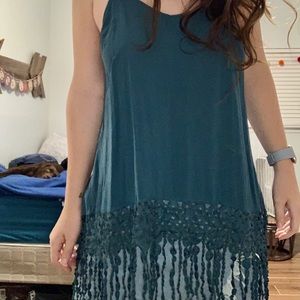 Fringy tank top! Deep teal